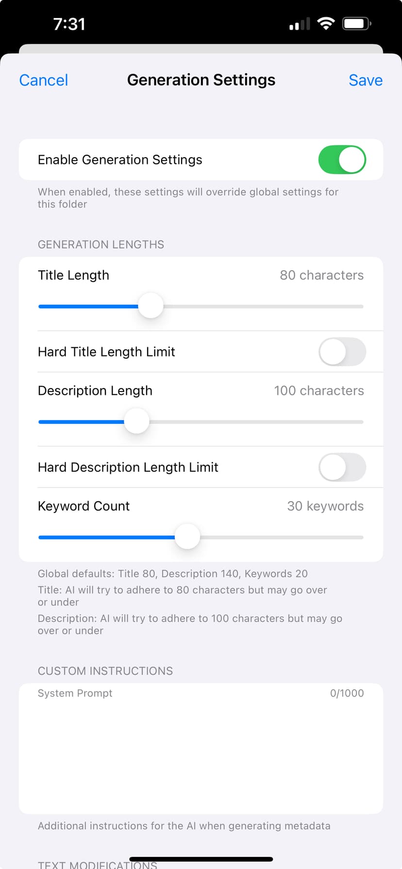 Folder Settings