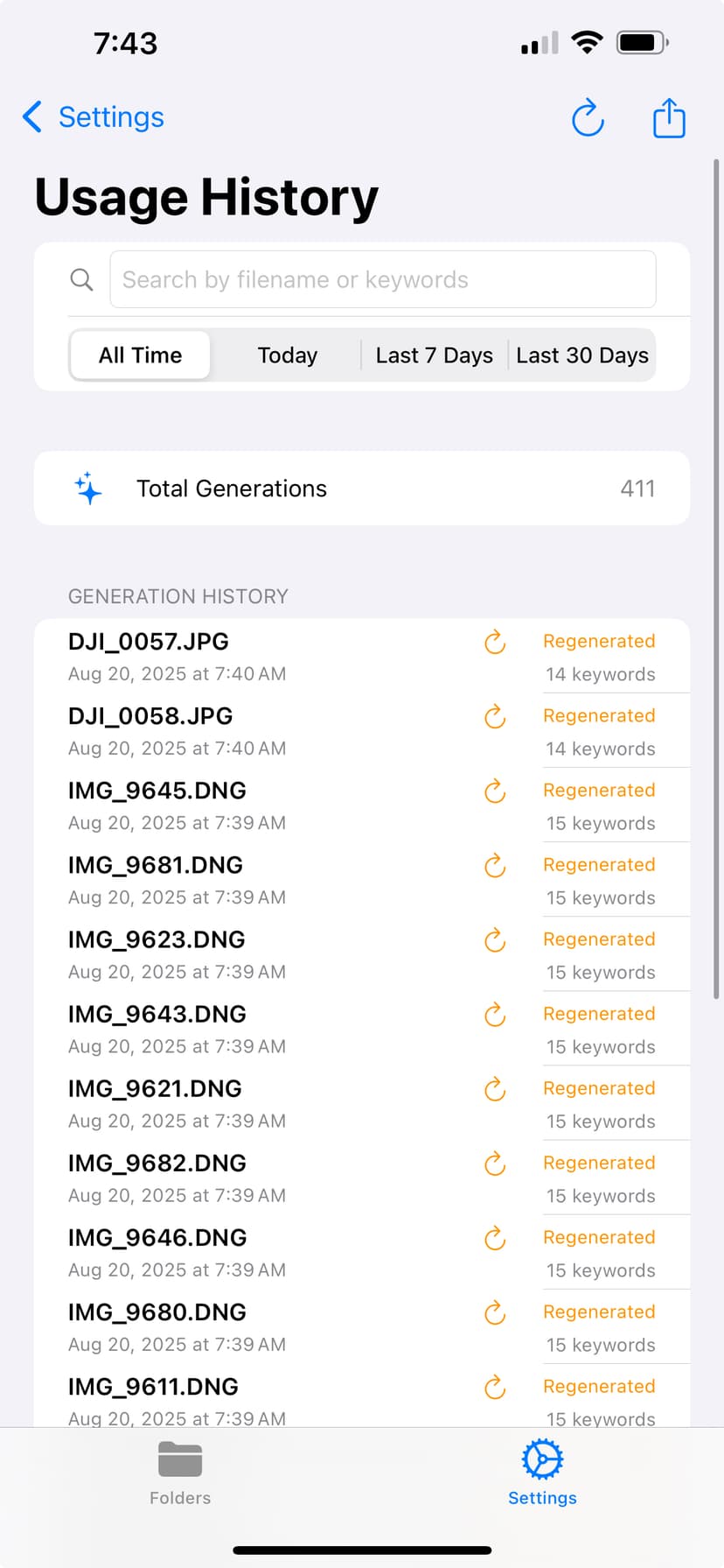 Usage History